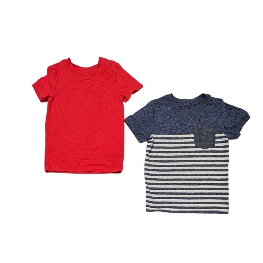 Cat & Jack Basic Red Tee + Cat & Jack Pocket T-Shirt Blue Striped 2T Casual Play